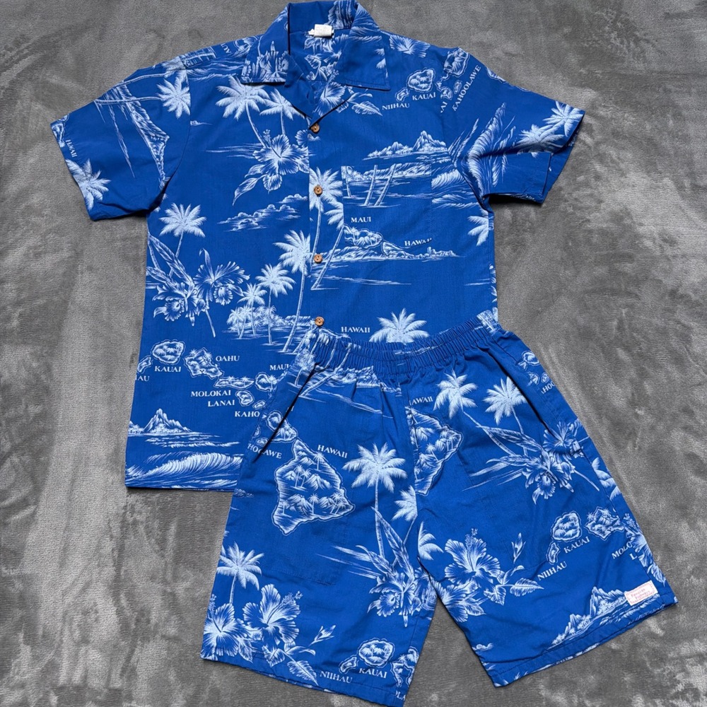 Vintage Hawaiian Cabana Set Mens Medium Aloha Island All Over print Cotton